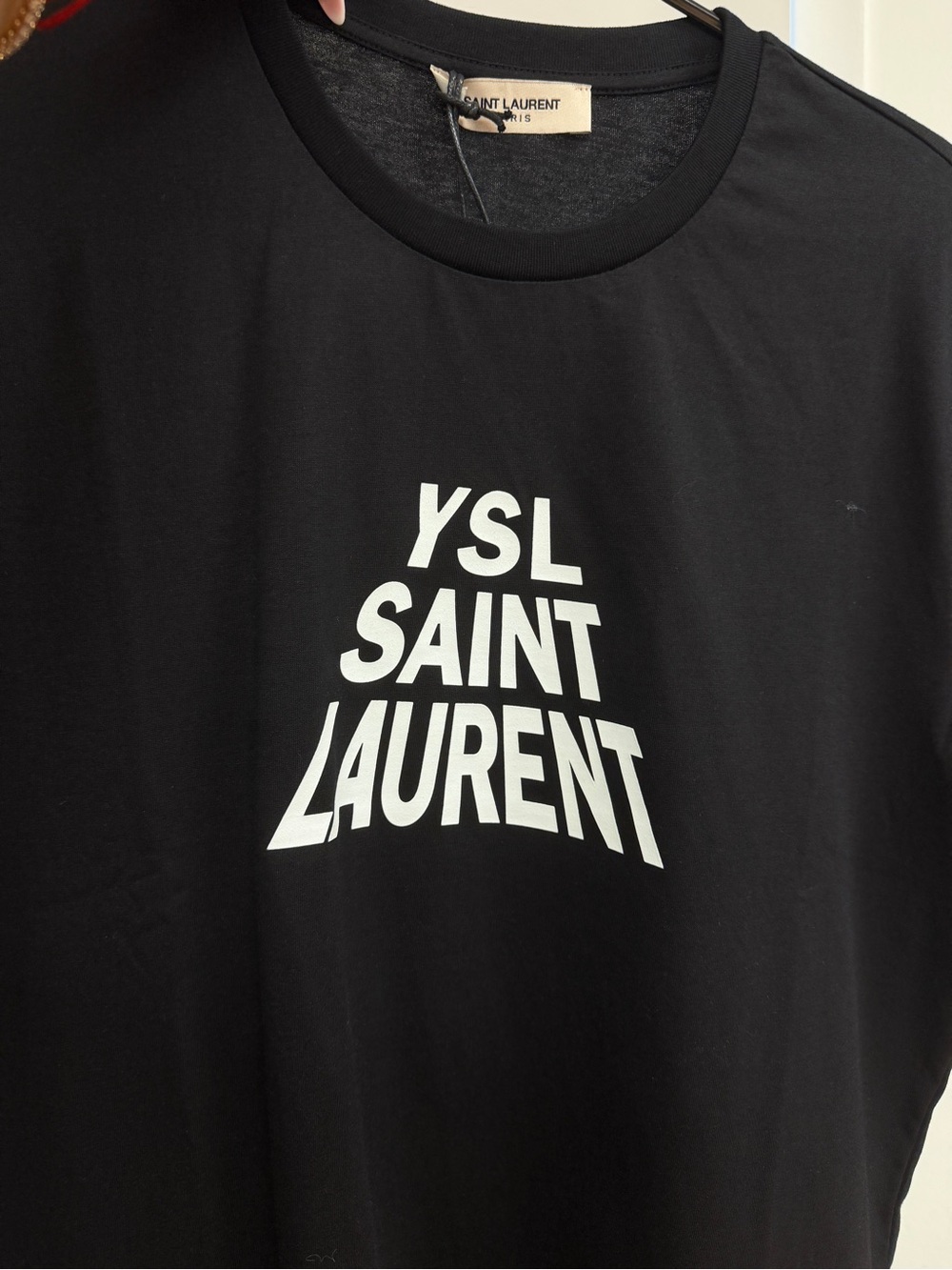 Saint Laurent Black Tee with White YSL Saint Laurent Logo